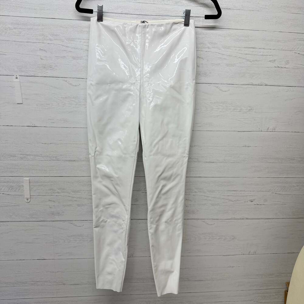 Alice + Olivia High-Waisted Shiny Faux Leather Leggings, White, Size 4 nwt
